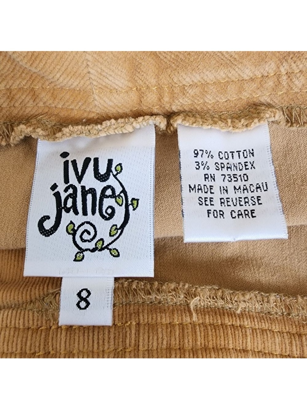ivy jane Caramel Tan Corduroy Flare Pants with White Front Panels - Picture 3 of 5